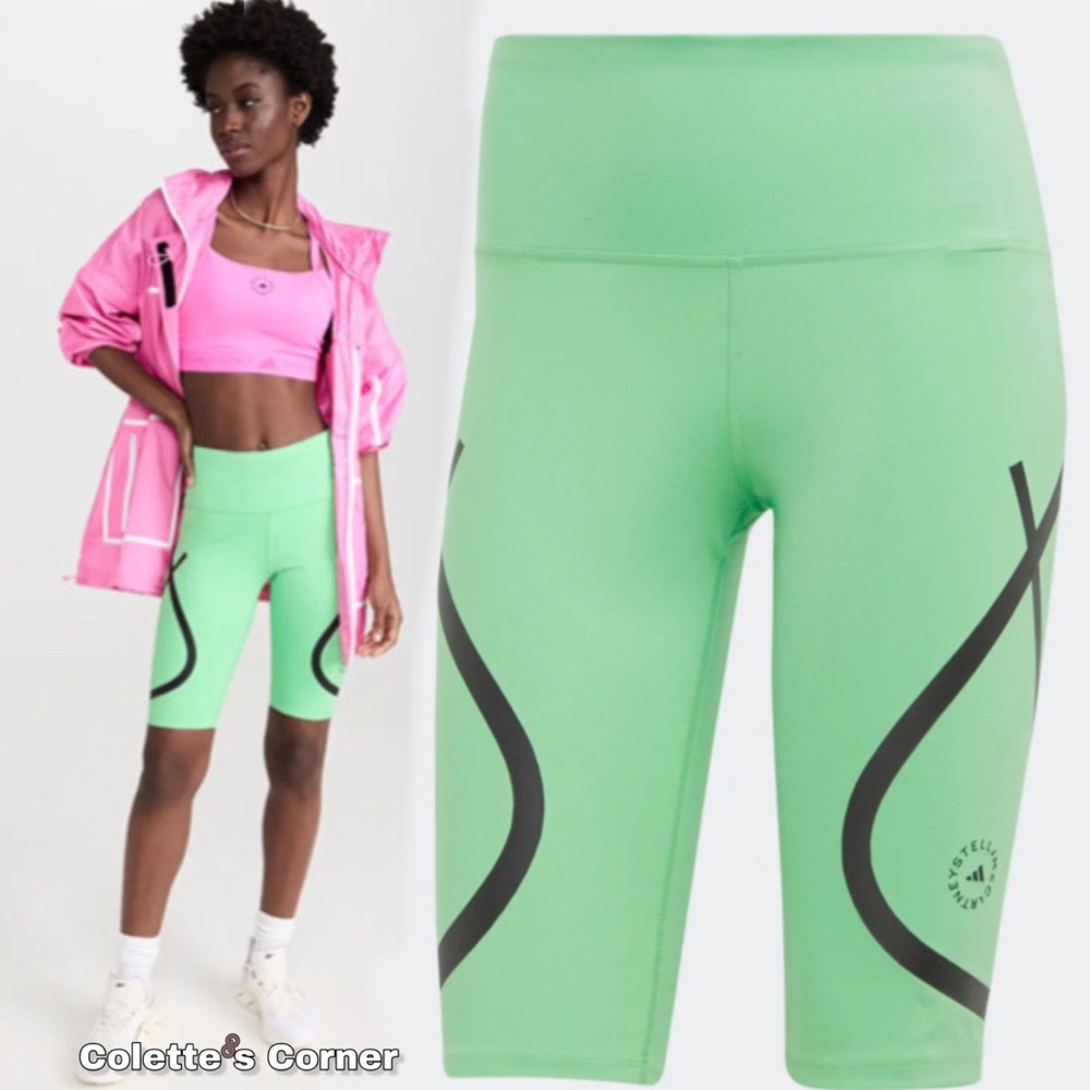 ADIDAS BY STELLA MCCARTNEY TRUEPACE CYCLING SHORTS GREEN BLACK HIGH WAISTED BIKE